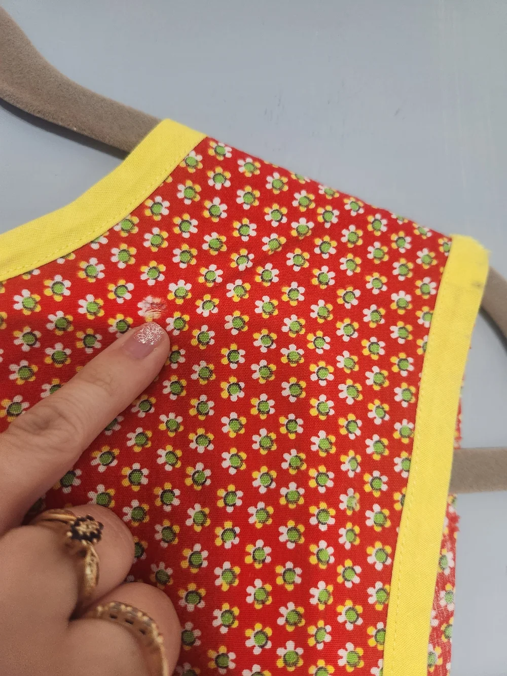 Orange Tiny Floral Vintage 60s 70s Cobbler Apron House Smock Lace Pinafore